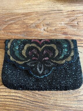 Mervyns Vintage Black Evening Bag Multicolor Accents